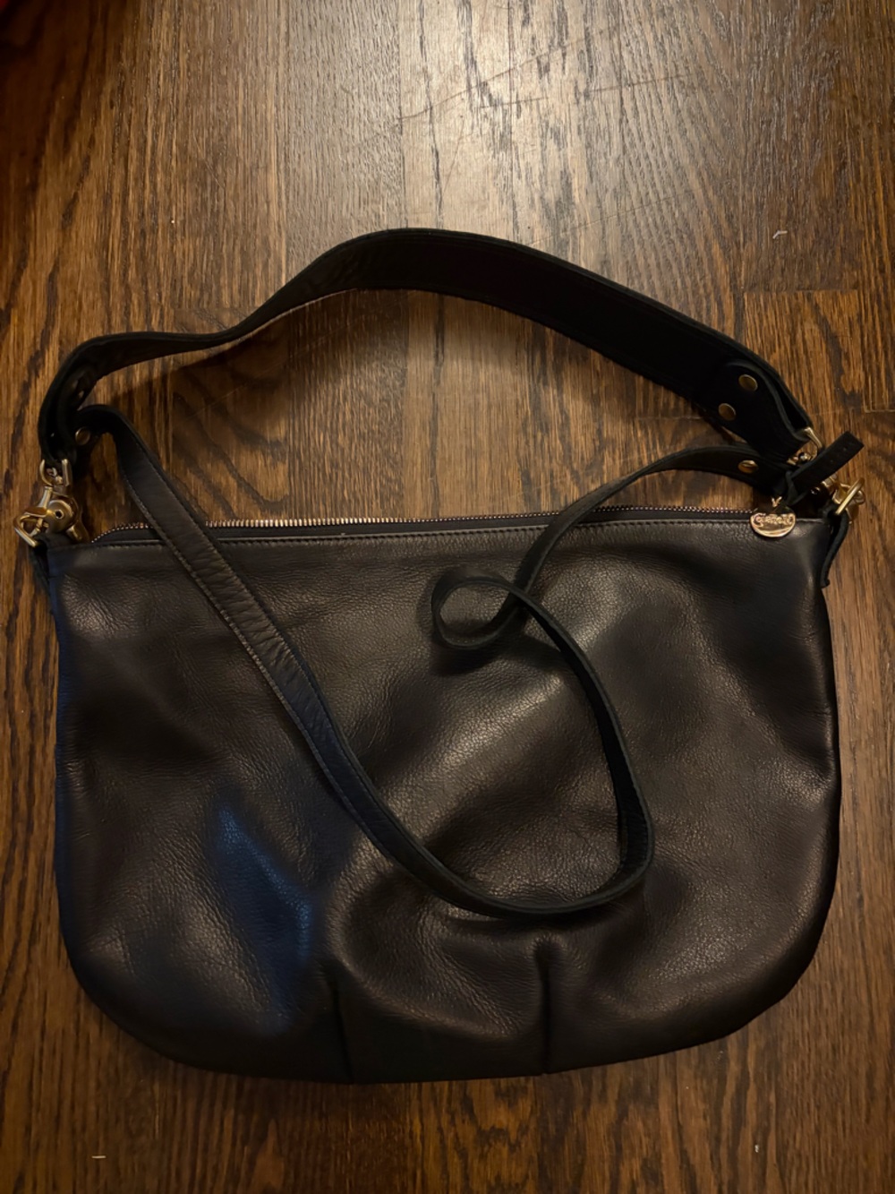 Clare V. Moyen Messenger Black Leather Shoulder Bag -